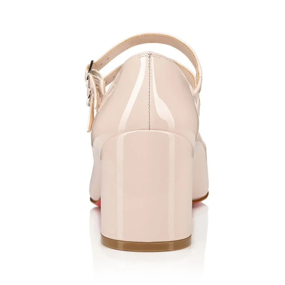 Christian Louboutin Miss Jane 55 Leche Patent Mary Jane Block Heel Pump 39.5